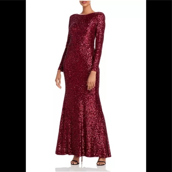 Eliza J Long sleeves sequins gown in rubi red color